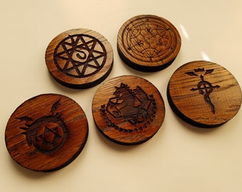Custom Wood Coasters, set of 4 coasters,  3.3" Size, 3/8 Thick (You Choose Stain and Design)