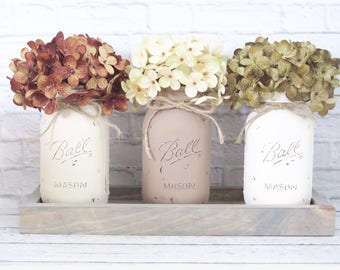Mason Jar Centerpeice- Rustic Centerpiece- Rustic Decor- Farmhouse decor-Farmhouse Centerpiece-Farmhouse Style-Wood Tray-Mason Jars