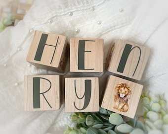 Safari Nursery Decor Blocks / Jungle Nursery - Personalized Baby Gift - Safari Baby Room Decor Wooden Letters - Animal Nursery Wood Block