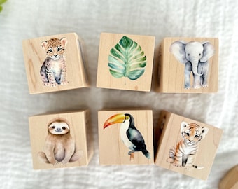 Jungle Nursery Decor Blocks  Safari Nursery Safari Baby's Room Decor- Rain Forest including Lion  Sloth Elephant Tiger