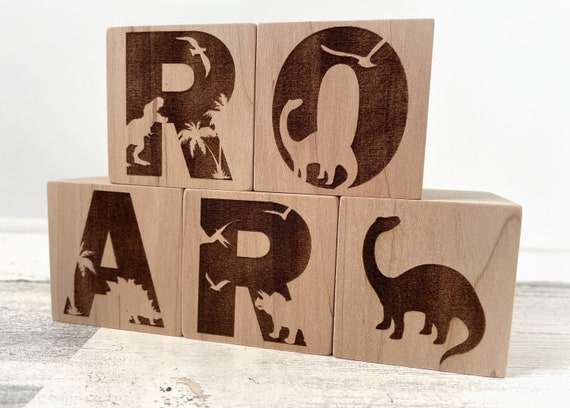 Dinosaur Decor Wooden Blocks for Baby Boy's Room