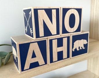 Personalized Baby Gift Block Set - Woodland Themed Nursery