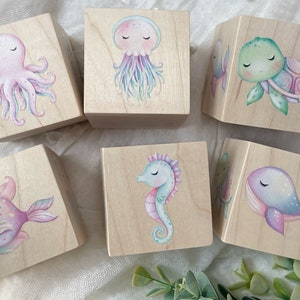 Ocean Nursery Decor - Ocean Theme Baby Gift - Under the Sea, Beach Inspired Decor Wooden Blocks