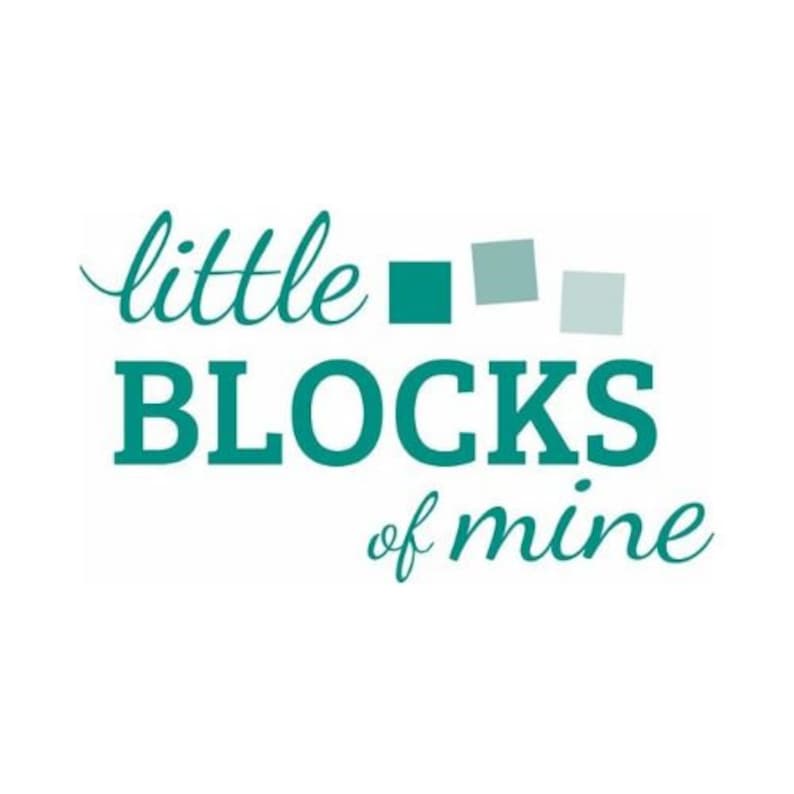 May include: Teal blue logo with the text "little BLOCKS of mine" with three small teal blue squares.