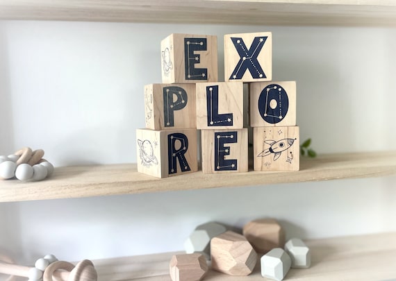Space Theme Nursery Décor - 'Explore' with Moon, Stars, Astronaut, Galaxy Designs
