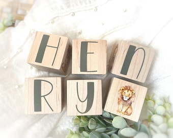 Safari Nursery Decor Blocks / Jungle Nursery - Personalized Baby Gift - Safari Baby Room Decor Wooden Letters - Animal Nursery Wood Block