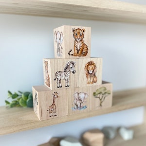 Jungle Nursery Decor Blocks / Safari Nursery - Safari Baby&#39;s Room Decor- Rain Forest including Lion, Giraffe, Elephant, Tiger