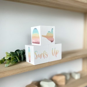 Surf Nursery - Nursery Decor - Nautical Nursery - Beach Nursery Art - Surfs Up - Tropical, Surf board,  Waves, Surfing Decor Block Set