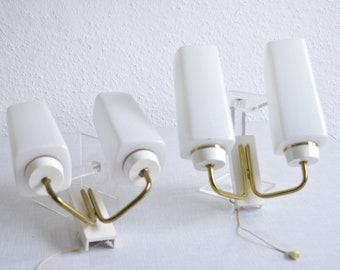 Stunning Rare Set of two 60th Wall Lamps / Brass and white glass / Modern wall lamp / the 1960s / very good condition