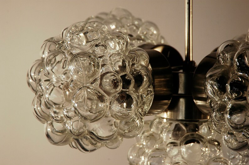 wonderful Mid-Century Modernist Bubble Crystal glass chandelier by Lustry 1960s image 5