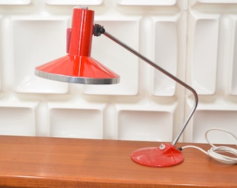 Vintage table lamp / SZARVASI / 1960s / Red desk lamp / Chrome / Witch hat / Vintage Szarvasi table lamp, 1960s