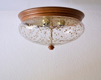 60's ceiling lamp by Asmuth Leuchten / wood / glass with gold inlays / high quality workmanship