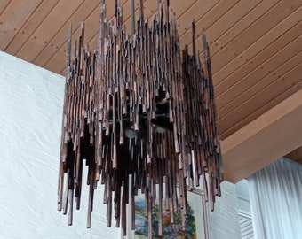 Chandelier made of connected copper elements /Imposing ceiling lamp modern /