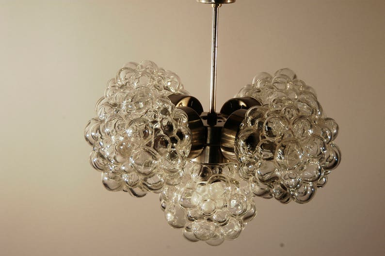 wonderful Mid-Century Modernist Bubble Crystal glass chandelier by Lustry 1960s image 2