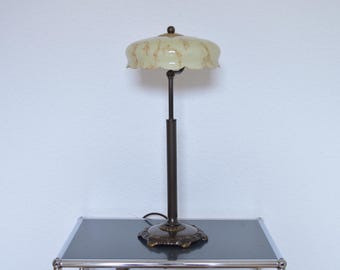 Art Nouveau table lamp with onyx shade / vintage table lamp / brass