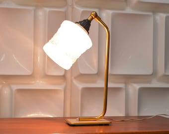 Vintage table lamp / Made in the USSR / Brass and glass / Lacquered base / Mid-century design /