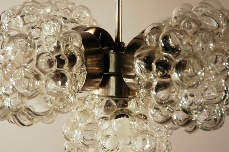 wonderful Mid-Century Modernist Bubble Crystal glass chandelier by Lustry 1960s image 4