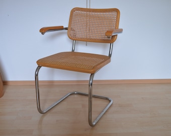 THONET S64 / Stuhl von Marcel Breuer /Stahlrohr Holz Rattan /  1970er / Bauhaus