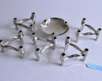 Set of 5 Nagel Candlestick silver /3 flames / vintage candlestick metal / old silver candlestick / candlestick / Sputnik 60s