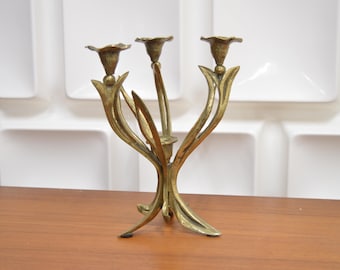 Vintage Brass / Candle Holder / Candlestick / Floral / Art Nouveau / 4-candle / 1960s