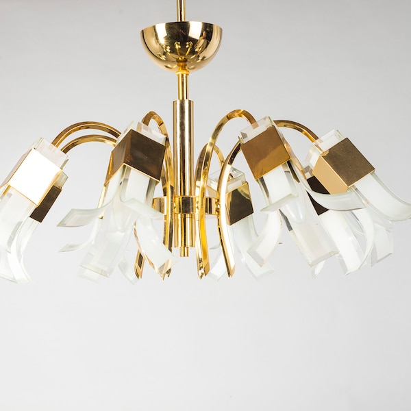 Breathtaking Sciolari gold plated Ceiling lamp 8 flame  GLAS Midcentruy Design Hollywood Regency