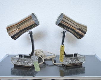 Set bedlampjes/chroom/glas/postmoderne tafellampen/vintage nachtlampjes/bedlampjes,/vintage tafellamp