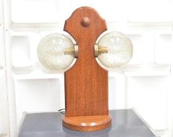 TEMDE / Wooden table lamp / Smoked glass Spheres / Mid-century design / Space age