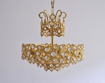 Palme /24 K gold plated / Breathtaking Ceiling lamp / 4 flame Crystal glass / Midcentruy Design / Hollywood Regency