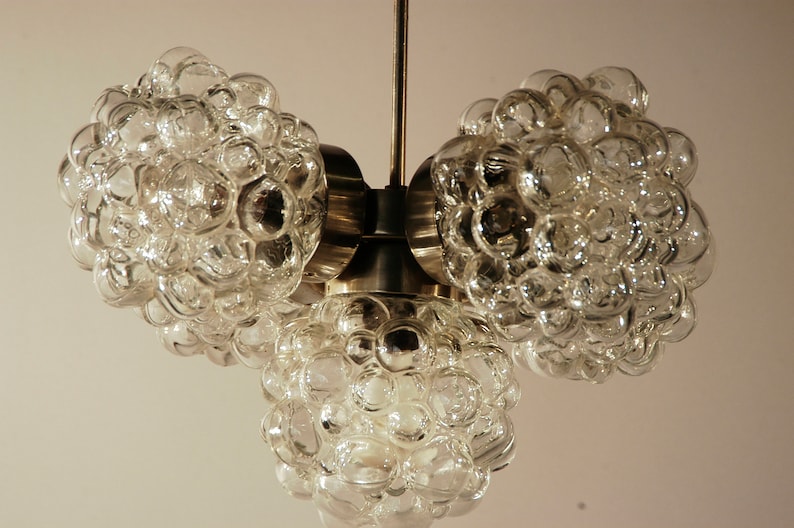 wonderful Mid-Century Modernist Bubble Crystal glass chandelier by Lustry 1960s image 3