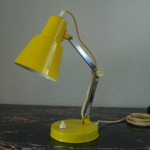 Space Age Table Lamp desk Lamp from the 60s in Yellow with Chrome rare Shape