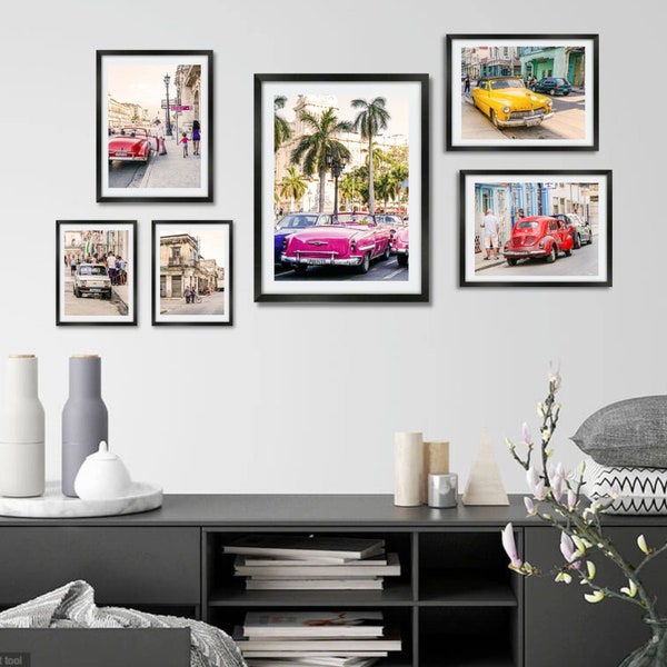 Set of 6 Travel Prints. Cuba Wall Art Prints. American Cars Decor Printable Wall Art. Wall Art Gallery. Vintage Wall Set Print.