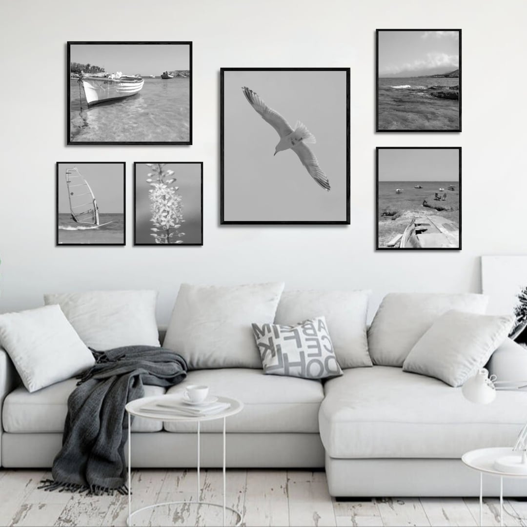 Set of 6 Black and White Beach Wall Art Prints. Coastal Decor Etsy