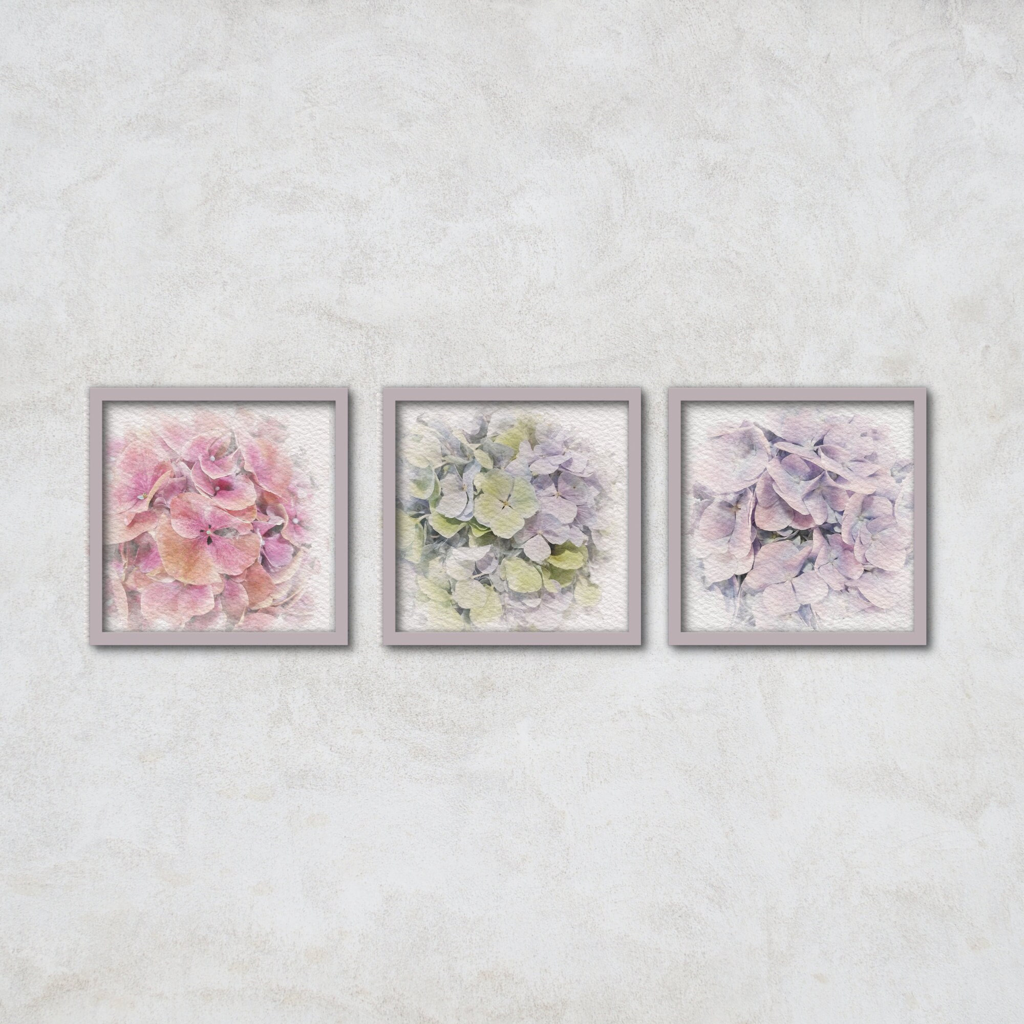 Set of 3 Hydrangea Flowers Wall Watercolour Art Hanging Etsy UK