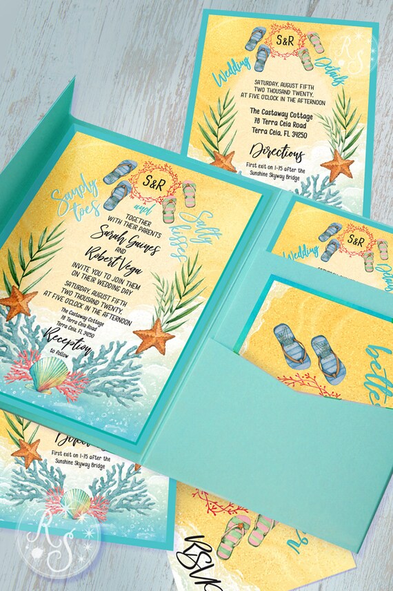 Flip Flop Wedding Invitation Kits Pocket Style Tropical Etsy