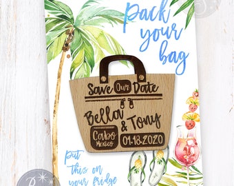 Tropical save the date magnets, Pack your bag cruise wedding invitation, Destination wedding invite, Cruise ship anniversary family reunion