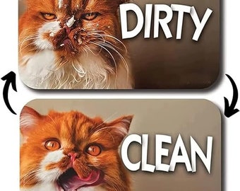 Orange Cat Dirty Clean Dishwasher Magnet - 3.5”x2.5” Reversible Double-Sided refrigerator magnet - Housewarming Gift, Funny Fridge Magnets