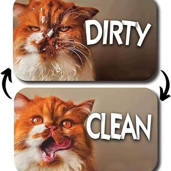 Orange Cat Dirty Clean Dishwasher Magnet - 3.5”x2.5” Reversible Double-Sided refrigerator magnet - Housewarming Gift, Funny Fridge Magnets