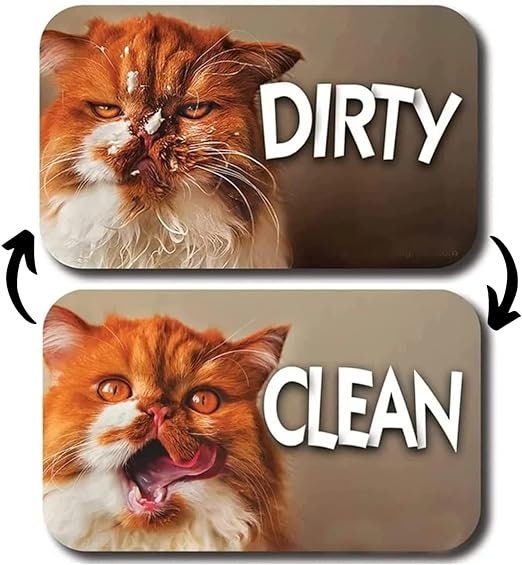 Funny Cat Dishwasher Magnet – Clean/Dirty Sign, Reversible, Orange Cat Design