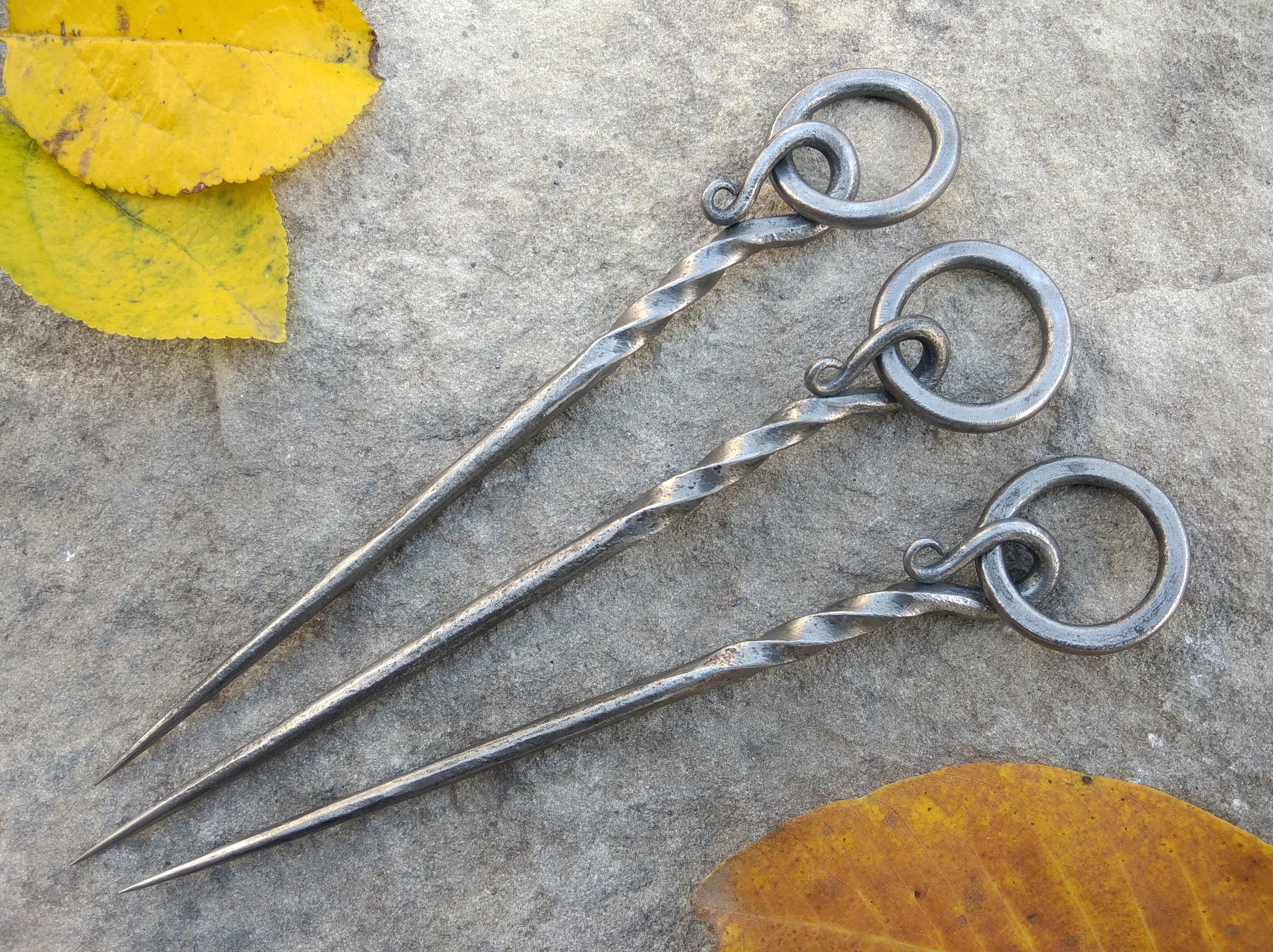 Forged medieval viking pin, fork.