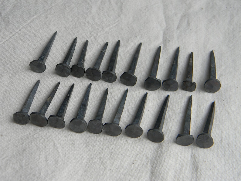 Puede incluir: Veinticuatro clavos de metal negro con cabeza plana. Los clavos est&aacute;n dispuestos en dos filas de doce.