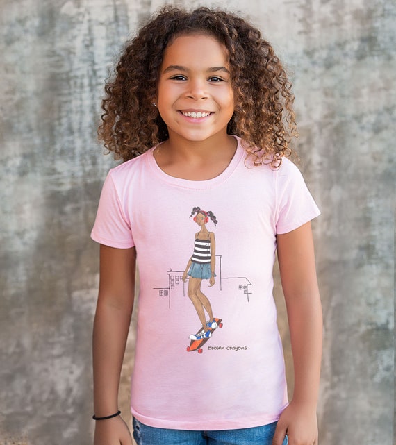 Kids T-shirt Brown Skater Girl Girl Skateboarder Girl | Etsy