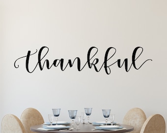 Decoración de pared con mensaje de agradecimiento, decoración rústica para el hogar, decoración de comedor estilo granja, letras de vinilo con mensaje de agradecimiento, decoración de otoño, calcomanía de Acción de Gracias
