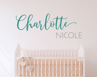 Calcomanía de pared con nombre personalizado para habitación de niños, habitación de niñas y adolescentes, nombre y segundo nombre, idea de regalo personalizada para baby shower, decoración moderna