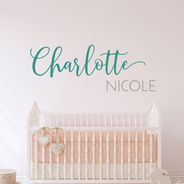 Personalized nursery name sign wall decal girl boy, kids teen room, first and middle name, custom, baby shower gift idea, modern decor