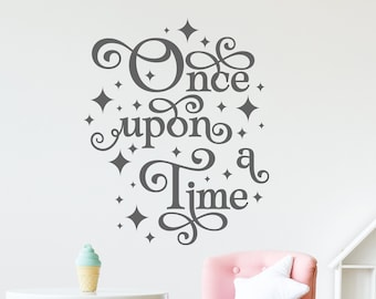 Vinilo decorativo Érase una vez para el rincón de lectura y los amantes de los libros, decoración de habitaciones de niños y niñas, vinilo decorativo de lectura. Vinilo decorativo para pared de dormitorio infantil, decoración de estanterías