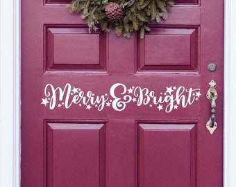 Decoración navideña para puertas, calcomanías navideñas para paredes, calcomanías para puertas de entrada, decoración navideña para paredes, calcomanías de pared, decoración navideña, alegre y brillante