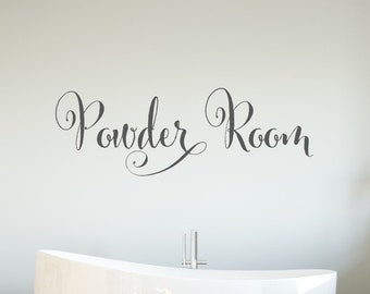 Powder room script wall or door decal for bathroom