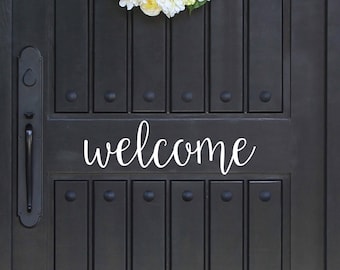 Vinilo decorativo para la puerta principal, letrero de bienvenida, vinilo para la entrada, vinilo para el porche, vinilo decorativo para la pared, letras de bienvenida, regalo de inauguración de casa