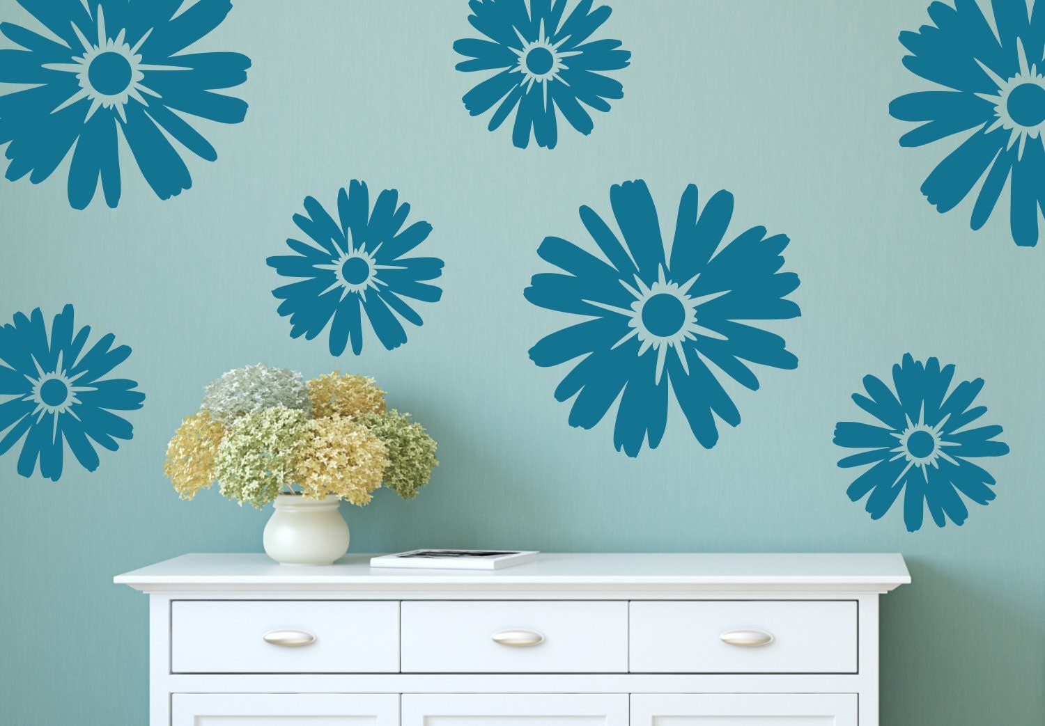 Daisy Wall Decal Flower Wall Decal Floral Wall Decals Etsy Sweden