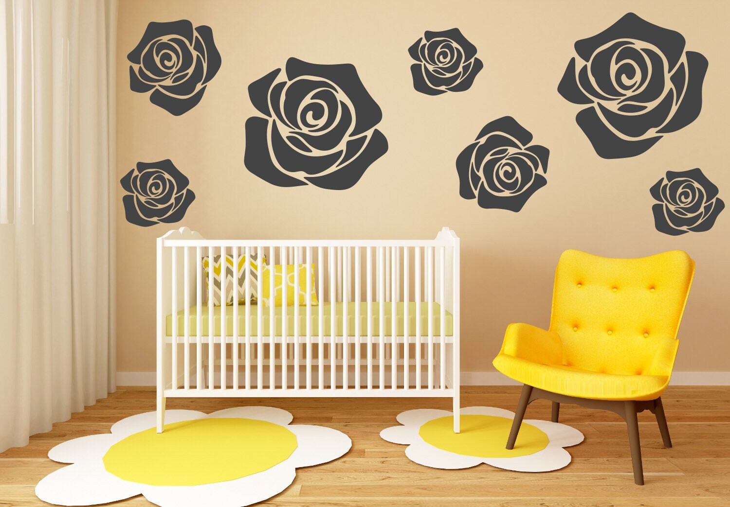Flower Wall Decal Flower Wall Sticker Office Wall Decal Etsy